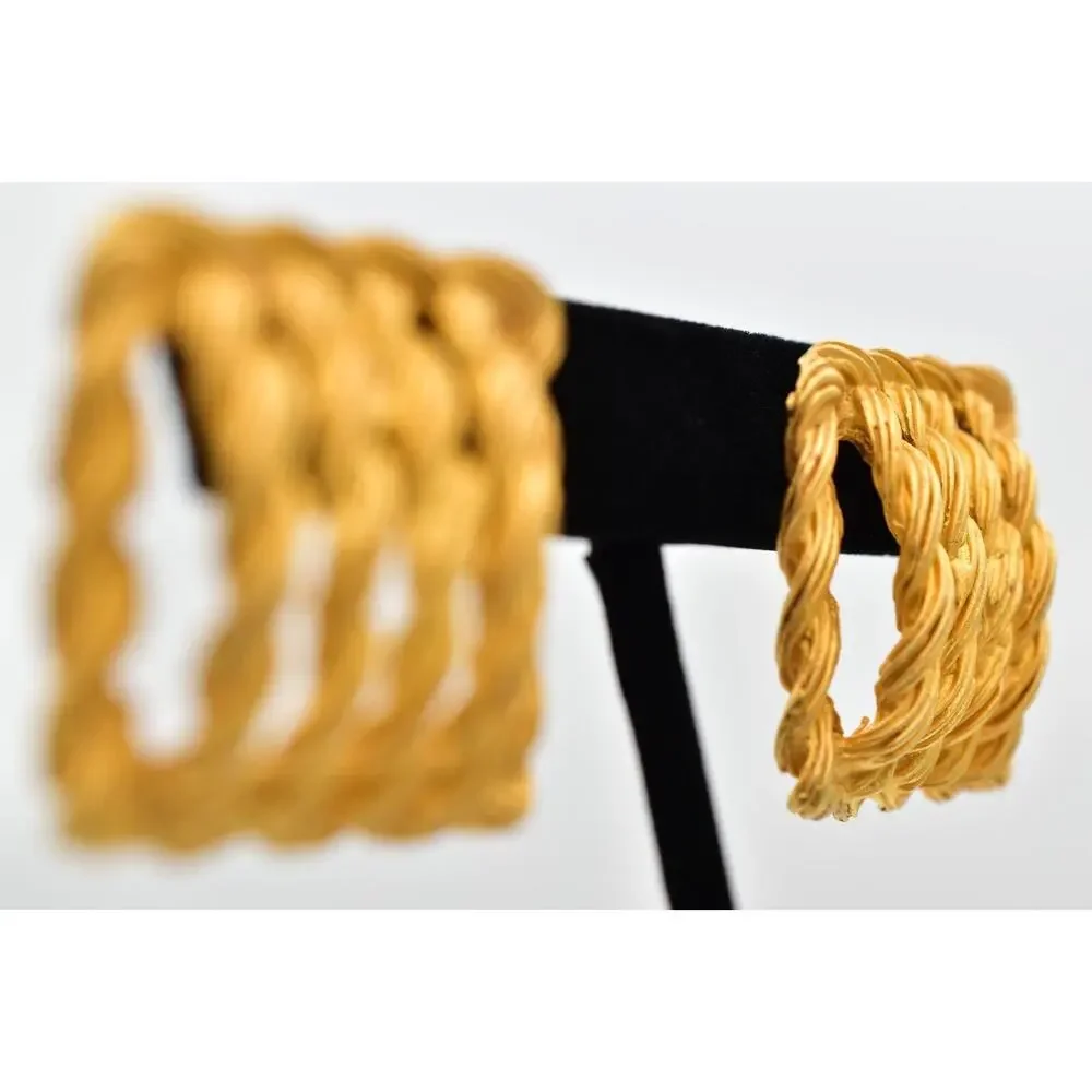 Vintage Square Rope Earrings Dangle Brushed Gold Matte Chunky Bold 1980s BinBK